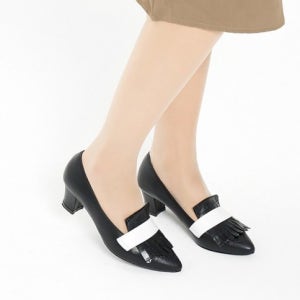 [소가죽수제화]블랙&화이트 펌프스힐 발편한구두