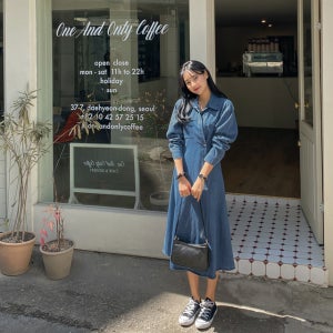 데일리단추포인트데님원피스