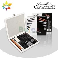 오리지널 Cretacolor 흰색 나무 상자  흑백 연필 숯 분필 탄소 스트립 고광택 펜 미술 용품  25 피스