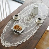 꽃무늬 자수 레이스 테이블 러너 면레이스 식탁 깔개