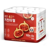 한예지 셰프 천연펄프 키친타올 도톰4겹 100매 6롤