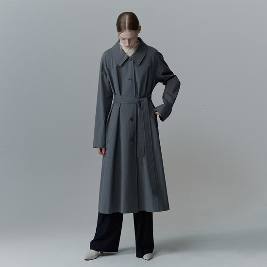 리이 Wide Collar Belted Trench Coat Gy