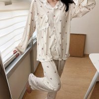 프릴잠옷 체리마루 루즈핏 체크 실키파자마 잠옷세트