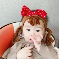 위그햇 아기 가발 머리띠 촬영소품  위그햇 브라운