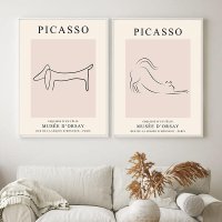 PABLO PICASSO 개 고양이 라인 드로잉 포스터 및 인쇄 동물 스케치 캔버스 벽 아트 패널 유명한 캔버스 회화 인테리어 가정 장식 그림 30X40CMX2 프레임이 없음