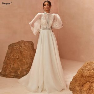 로브 드 마리 프랑스 웨딩 드레스  2024 레이스 아플리케  A 라인 심플한 신부 드레스  긴 소매 신부 가운