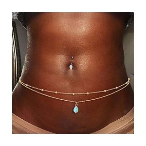Bohend Boho Layered Waist Chain Gold Beads Belly Chain Beach Chain Body Accessories for Women and Girls