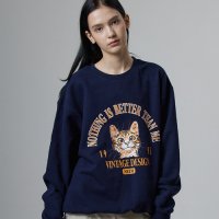 [낫띵이즈베럴댄미] VINTAGE CAT SWEATSHIRTS_navy