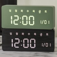 플라이토 우드 인테리어 LED 탁상시계 한글요일 표시