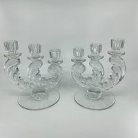 포스토리아 깃털 촛대-한쌍- Fostoria Plume Candlesticks (Pair) circa 1920