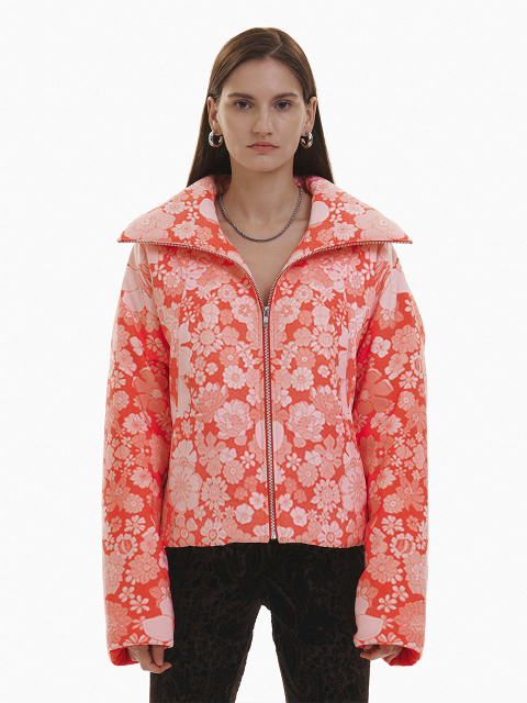 [윤세] Flower Print Puffer Jacket (Orange)