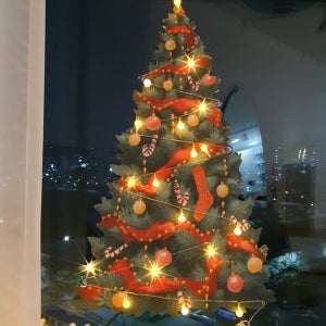 당일출고🎄크리스마스 벽트리 데코 포스터 앵두전구 포함, 💁‍♀️무료배송💗미아아트
