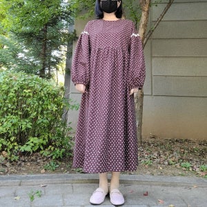 퍼프소매 도트패턴 홈원피스, 포에버마리