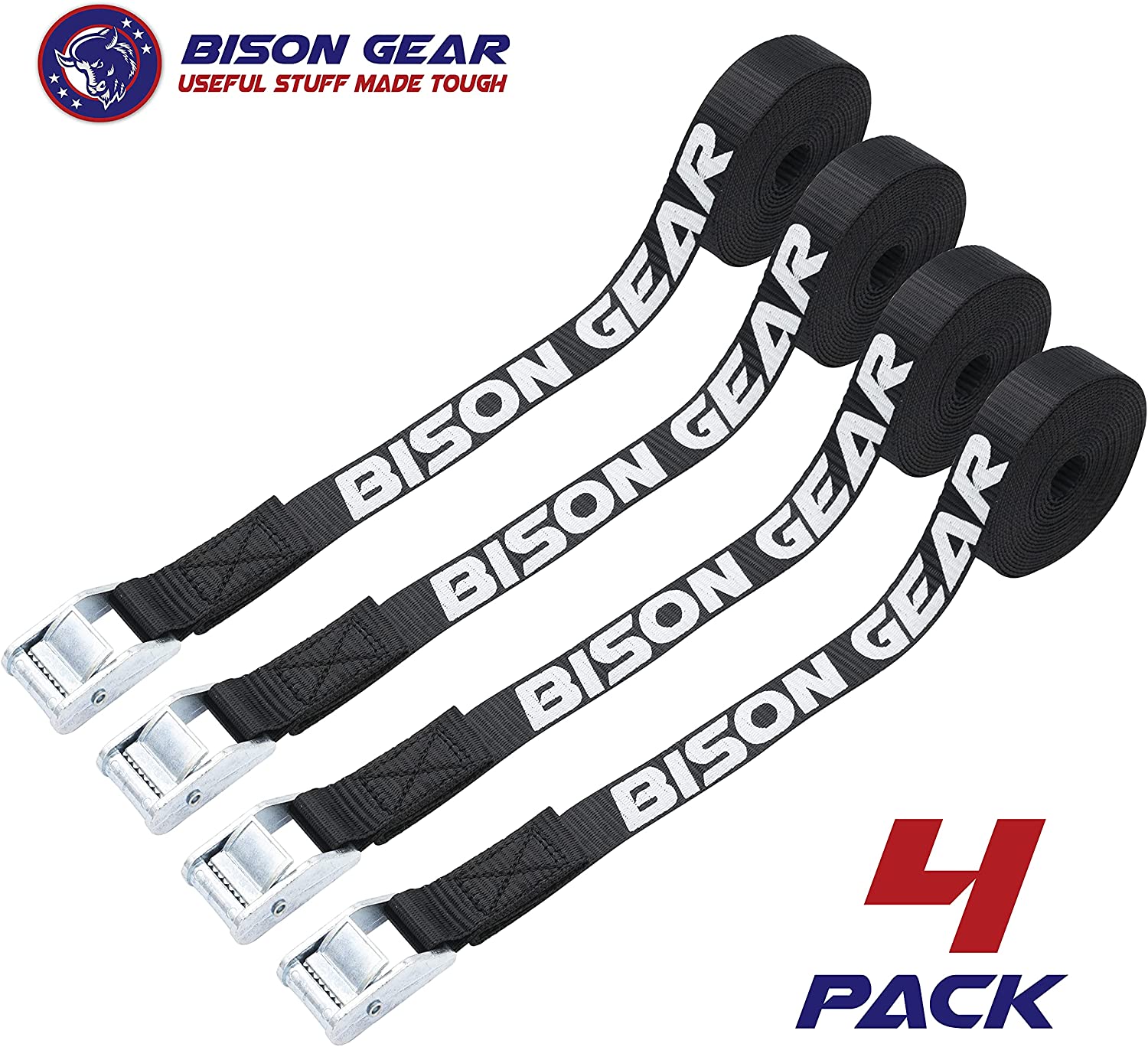 4 Pack T&HI-B07CP3YPDZ Long Tie Down Car Straps Securing Adjustable Cargo Tie Downs For Roof Rack Boat Kayak WowThings Lashing Cam Lock Metal Buckle Strap Up To 600lbs Canoe 