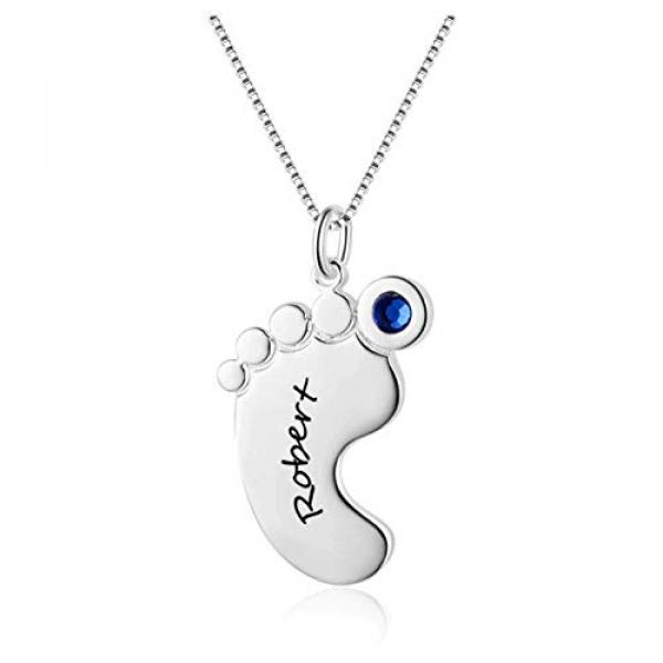 Personalized Family Necklace Custom Name & Birthstone Necklace Baby Foot Pendant Silver 16 