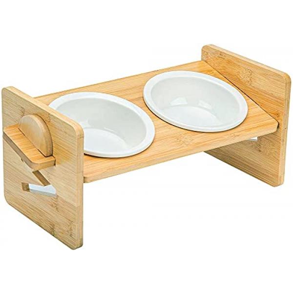 Emfogo Dog Bowls Elevated Dog Bowls Stand Adjustable Elevated 3 Heights5in 9in 13in with Spill Proof Mat Raised Dog Bowl for Large Dogs 16.5x16 inch 
