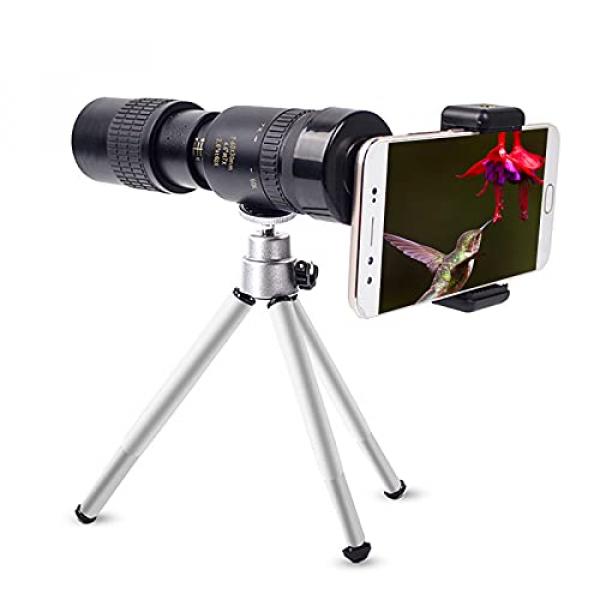 Monocular Telescope for Mobile Phone with Smartphone Adapter Tripod Suit for Hiking Camping Bird Watching Best Gifts for Men 4K 10-300X40Mm Super Telephoto Zoom Monocular Telescope 