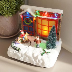 움직이는 크리스마스 오르골 - 장난감가게 앞 겨울 풍경[크리스마스풍경,오르골,뮤직박스,회전목마,LED,불들어오는 윈터장식]