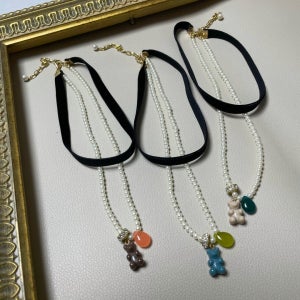 [아이디어스  특가]원석,곰돌이,큐빅링 진주+초커목걸이, 펄퀸/PEARL QUEEN/펄퀸주얼리