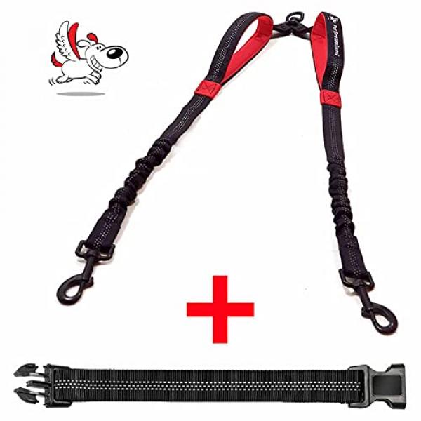 Ewantgo Double Dog Lead Coupler 360° Rotating Metal Buckle Dual Dog Leash Splitter Training Leash for Puppy No Tangle Adjustable Stretchable for Small Medium Dogs 47 inch 35 inch 