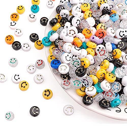 Colorful Acrylic DIY Necklace and Bracelet Making 100pcs Cute Spacer Beads Jewelry Supplies 10mm Happy Face Smiley Face Beads 