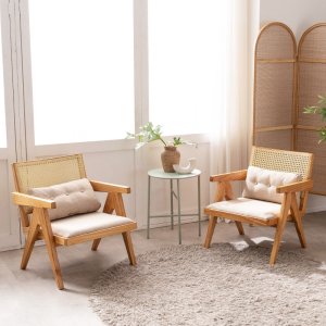코세드 네모 라탄 라운지 원목 의자 (내츄럴/브라운)