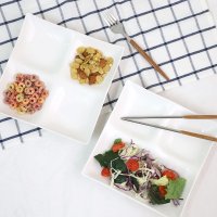화이트 스퀘어 나눔접시 (3구/4구)[칸막이 3칸 4칸 찬기 도자기 그릇]
