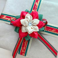 크리스마스 리본 꽃장식 핸드메이드 브로치 집게핀 선물포장장식