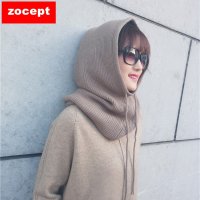 Zocept여성 다기능 스카프 모자 울 혼방 니트 목 모자부드럽고 따뜻한 단색 헤드 캡겨