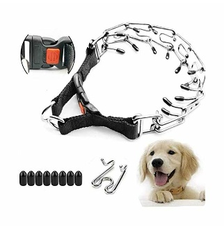 Choke Pinch Training Collar No Pull Quick Release Locking Carabiner PATPET Dog Prong Collar Adjustable Stainless Steel Links with Rubber Tips for Small Medium Large Dogs 