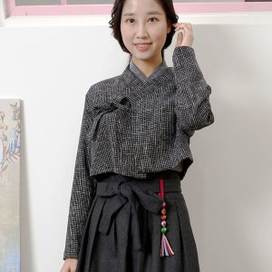 가을 겨울 바랑 트위드짜임 블랙 숏저고리 자켓 생활한복, 선데이한복