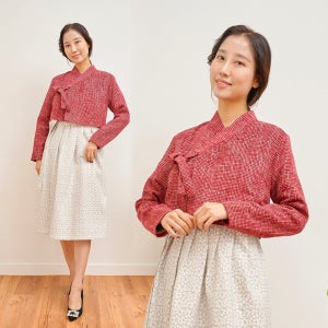 가을겨울 바랑 트위드짜임 레드 숏저고리자켓 생활한복, 선데이한복