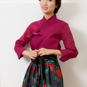 사계절 본비 마젠타 칠부 접는소매 저고리 블라우스 , 선데이한복