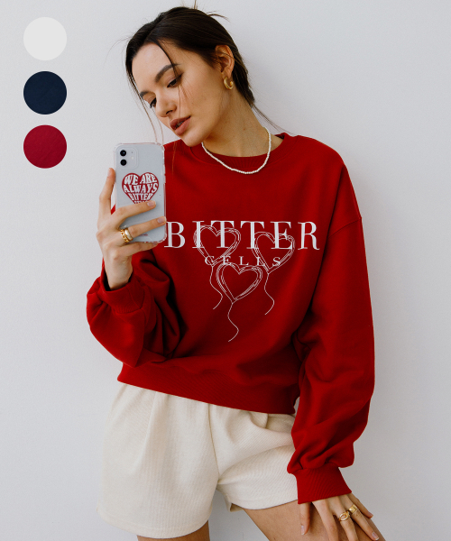 [비터셀즈] 하트 벌룬 스웻 셔츠-3 Colors Heart Balloon Sweat Shirt-<b>Red</b>