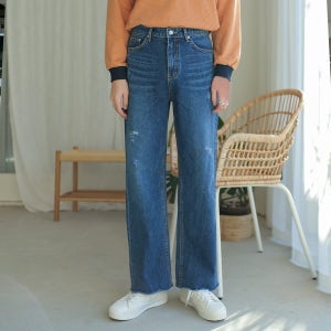 [플레이즈] 남성용 국내제작 밑단컷팅 와이드 데님팬츠, 빼빼&플레이즈