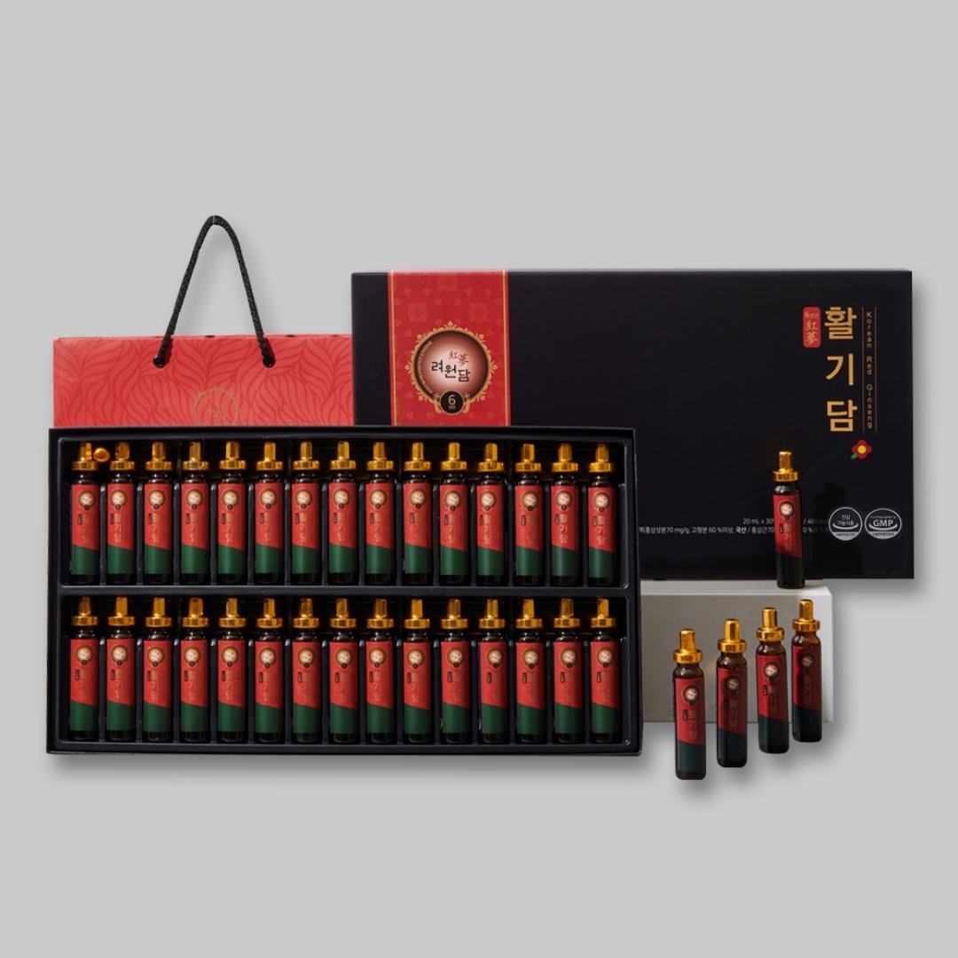 <b>려원담</b> 활기담 6년근 <b>홍삼</b> <b>홍삼</b>앰플 30병+쇼핑백 (건강기능식품)