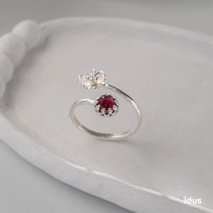 탄생석 천연원석 가넷 꽃 오픈링 실버 은 반지, 은빛공방