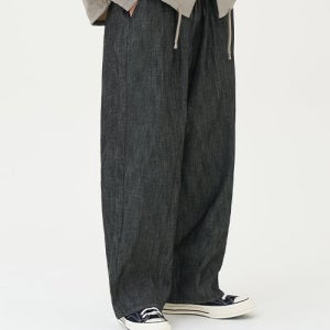 [토피] SL03 섬머 데님 턱 와이드 밴딩 팬츠 (BLACK) T2S-SLDTWPBK