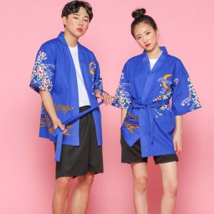 야쿠자 가운 파랑 반티/유카타 하피 잉어가운/블루