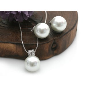 [해수 화이트] 13mm 핵진주 은귀걸이+은목걸이 세트, 💜비비루시💜