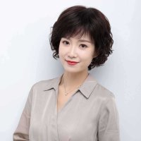 중년 짧은 파마 단발 앞머리 인모 자연스러운 가발 컬