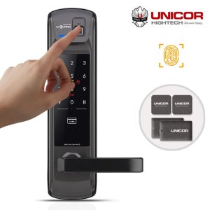유니코 레체2 지문인식+카드키4개+번호키 0초즉시잠김 잠김속도조절기능 이중인증 내/외부강제잠금 도어락