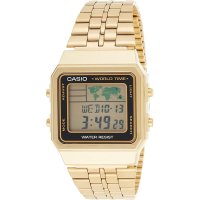 카시오 Casio 남성용 디지털 월드 타임 스테인리스 스틸 시계 A500WGA-1DF