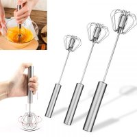 Semi-automatic Egg Beater 304 Stainless Steel Egg Whisk Manual Hand Mixer Self Turning Egg Stirrer K