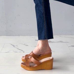[소가죽] 각선미 웨지 슬리퍼 7cm (404L6)