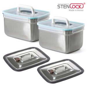 퓨어핸디 3호 7400ml 2P+진공누름판(소) 2P 스텐 김치통 장아찌통 밀폐용기