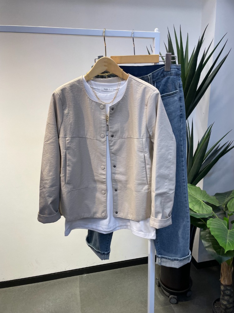 가을신상 여성 데일리 노카라 레더 캐주얼 라운드넥 자켓