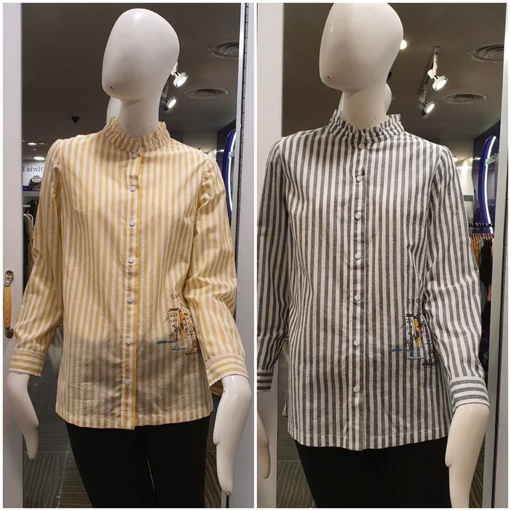 올리비아로렌 세로 스트라이프 블라우스 중앙로점 VVCNLWM<b>3221</b>