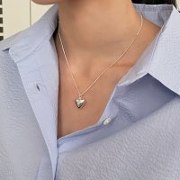 브룸 925silver heart ball chain necklace