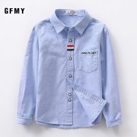 GFMY-2023 봄 100 옥스포드 직물 코튼 라펠  풀 슬리브 자수 글자  단색  핑크 블루  남아 흰색 셔츠